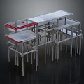 Modern Metal Frame Multiple Tier Furniture With Red Accents And Worktable Design