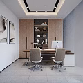 Modern Public Office Area with Open Glass Partition Yellow Sofa Black Coffee Table and Plant