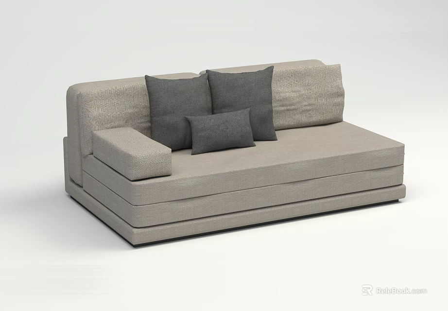 Light Gray Fabric Sectional Sofa with Modern Design and Three Accent Pillows 3d model