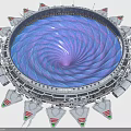 Circular Ring Structure With Central Blue Vortex And Surrounding Mechanical Components 3d model