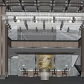 Modern Sales Office Lobby With Spacious Interior Crystal Chandelier And Marble Walls