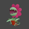 Cartoon Flower With Pink Petals Sharp Teeth And Green Leaves In Brown Pot