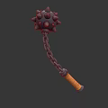 Spiked Mace With Chain And Orange Handle For Collection Or 3d model