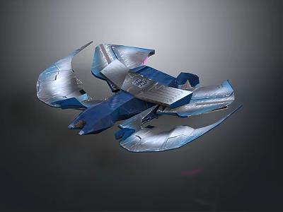 Futuristic Metallic Flying Vehicle With Sleek Blue Silver Finish And Aerodynamic Multi Wing Structure 3d model