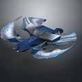 Futuristic Metallic Flying Vehicle With Sleek Blue Silver Finish And Aerodynamic Multi Wing Structure