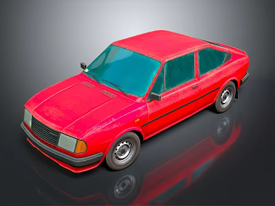 Vintage Red Two Door Car With Shiny Exterior And Dark Background Reflection 3d model