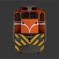 Red Locomotive Train With White Stripe Yellow Black Warning Stripes On Dark Background With Reflection