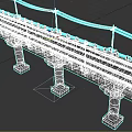 Modern Railway Bridge Structure With Reinforced Concrete Pillars Rail Tracks And Electric Wires