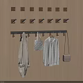 Wooden Wall Mounted Hook Rack With Hanging Coat Shirt And Handbags