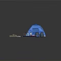 Blue Camping Tent Setup With Firewood Cups Water Bottle Backpacks And Sleeping Bag