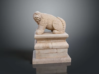 Detailed Traditional Stone Lion Statue Placed On Carved Multi tiered Pedestal 3d model