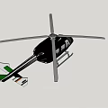 Black Helicopter With Green Stripes Flying High In The Blue Sky