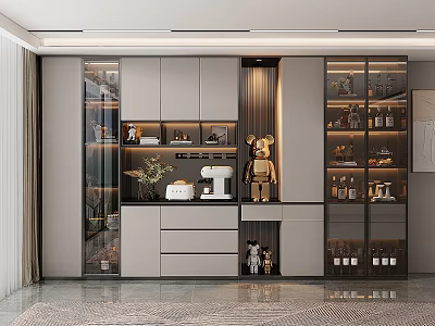 Elegant Modern Wine Cabinet With Glass Doors LED Lighting And Storage 3d model