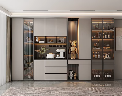 Elegant Modern Wine Cabinet With Glass Doors LED Lighting And Storage 3d model