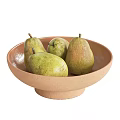 Fresh Green and Red Pears in Various Colored Ceramic Bowls for Home Kitchen