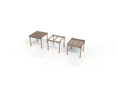 Modern Three Square Metal Outdoor Furniture Tables with Grid Tabletop and Slender Legs 3d model