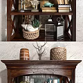 Dark Wood Multi tiered Decorative Cabinets With Vases Books And Figurines On Shelves