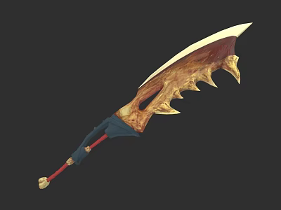 Mythical Curved Blade Weapon With Golden Spikes And Blue Red Hilt Design 3d model