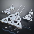 Elegant Silver Celtic Triquetra Jewelry Set with Intertwined Triangles Pendant and Earrings