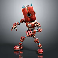 Red Metallic Robot Character With Mechanical Structure And Blue Antennas 3d model