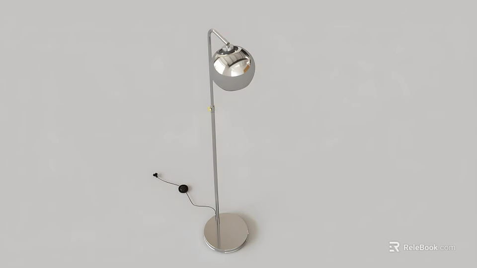 Modern Chrome Floor Lamp with Ball Shaped Shade Tall Slim Metal Pole and Round Base 3d model 
