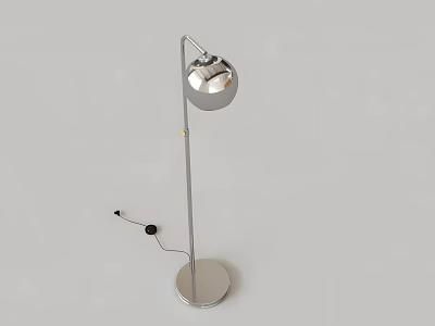 Modern Chrome Floor Lamp with Ball Shaped Shade Tall Slim Metal Pole and Round Base 3d model