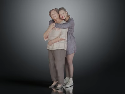 Two Women Hugging Each Other In Studio 3d model