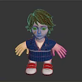 Child With Brown Hair Bandage On Face Wearing Blue Shirt Red Shoes Arms Outstretched