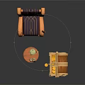 Open Treasure Chest Filled With Gold Coins Near Wooden Chair And Small Stool