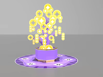 Photo Spot With Purple Pot And Yellow Star Decorative Tree On Circular Base 3d model