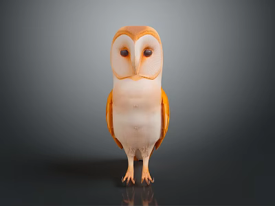 Orange And White Owl Realistic Sculpture With Detailed Features Standing On Grey Background 3d model