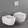 Modern Wall Mounted Black Toilet With Bidet And Black Faucet On Light Wall