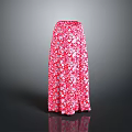 Elegant Women's Red Long Skirt With White Floral Pattern For Summer Wear