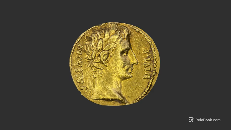 Ancient Golden Coin With Detailed Portrait Sculpture And Caesar Augustus Inscriptions 3d model 
