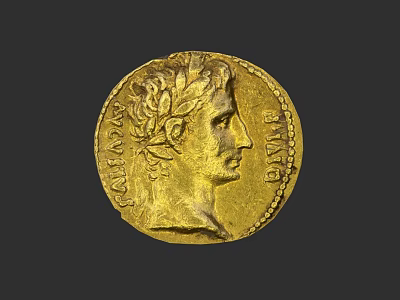 Ancient Golden Coin With Detailed Portrait Sculpture And Caesar Augustus Inscriptions 3d model