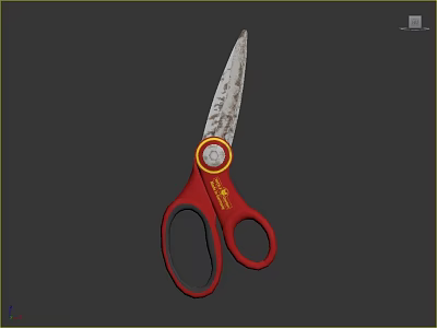 Red Handle Metal Blade Hardware Tool Scissors for Home Office and Craft Projects 3d model