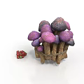 Fresh Purple and Dark Purple Mushrooms in Wooden Basket with Red Berries