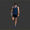 Male Athlete Doing Leg Lift Exercise With Blue Tank Top Black Shorts And Blue Sneakers