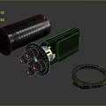 Tactical Weapon Components Including Cylindrical Barrel Yellow Labeled Grip And Ring Mount 3d model