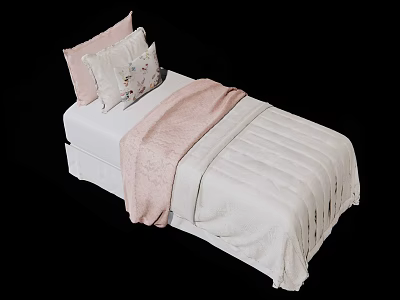Cozy Children's Bed With White Sheets Pink Blanket And Decorative Pillows 3d model