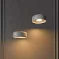 Modern Minimalist Two White Pendant Lights Hanging On Gray Interior Wall With Warm Glow