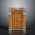 Sturdy Wooden Door With Metal Corners And Elegant Decorative Lock Details