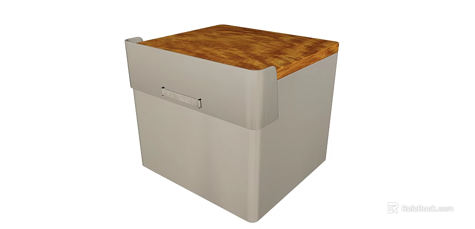 Simple Modern Gray Nightstand With Wooden Top Drawer And Metal Handle 3d model 