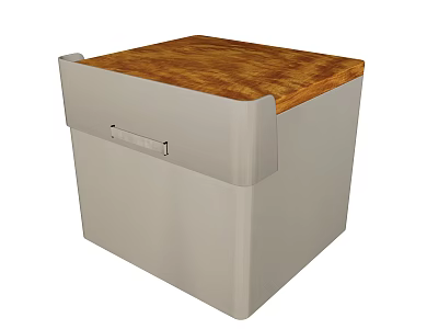 Simple Modern Gray Nightstand With Wooden Top Drawer And Metal Handle 3d model