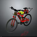 Red Frame Mountain Bike With Black Handlebars Seat Yellow Part Silver Rack And Thick Tires