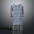 Light Blue Floral Pattern Dress With Three Quarter Sleeves And Pleated Hem