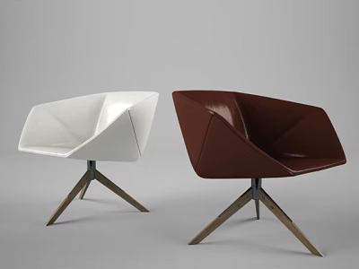 Modern Accent Chairs White and Brown Leather with Geometric Design Wooden Legs 3d model