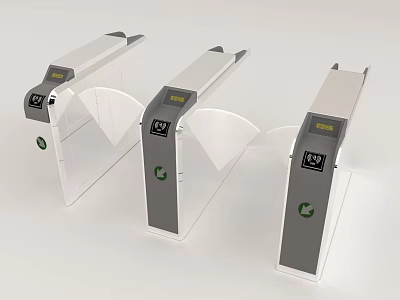Automatic Public Access Turnstiles With Three Units Digital Screens And Green Entry Symbols 3d model