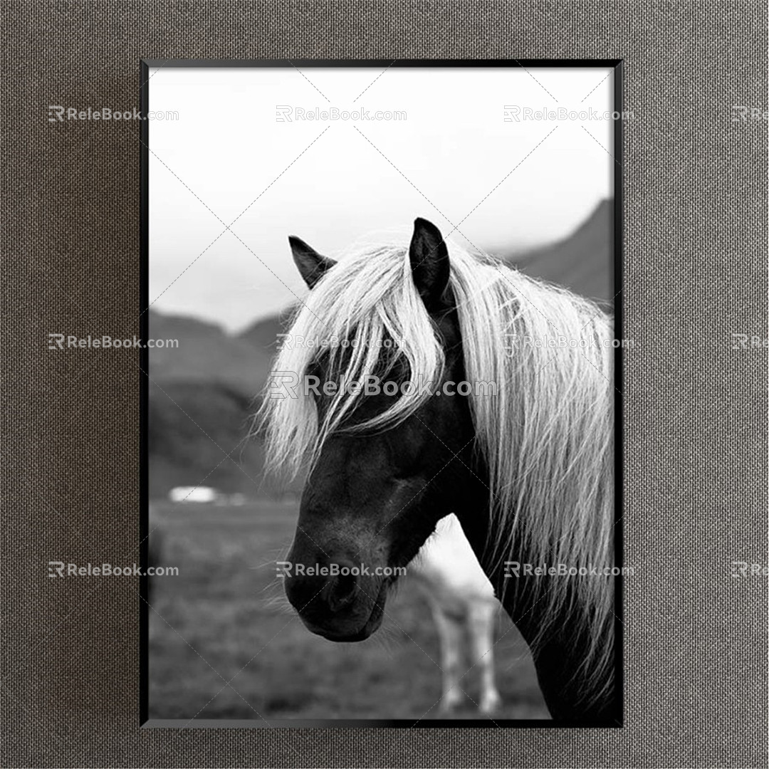 Modern animal painting gray study animal horse decorative painting 3d model