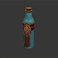 Stylish Glass Bottle With Blue Body Brown Leather Strap Metal Buckle And Red Cork Stopper